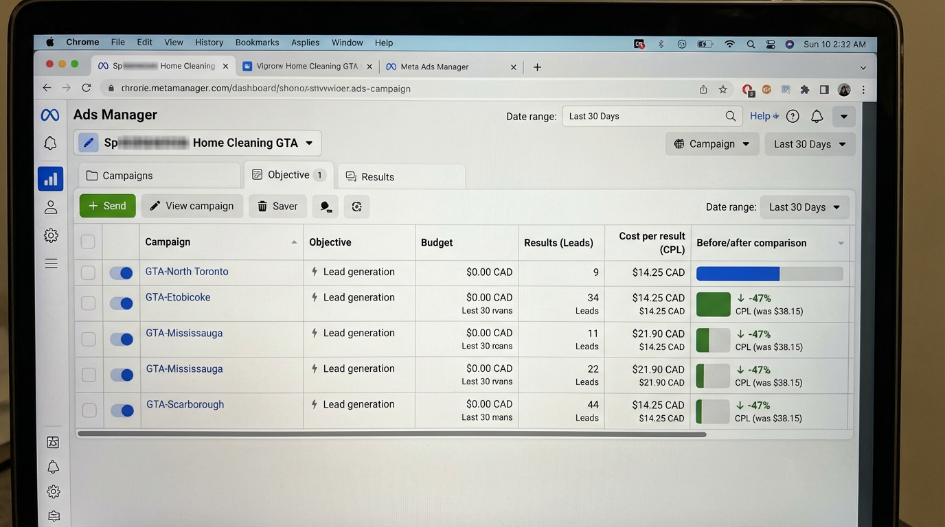 Residential cleaning company — Cleaning performance dashboard
